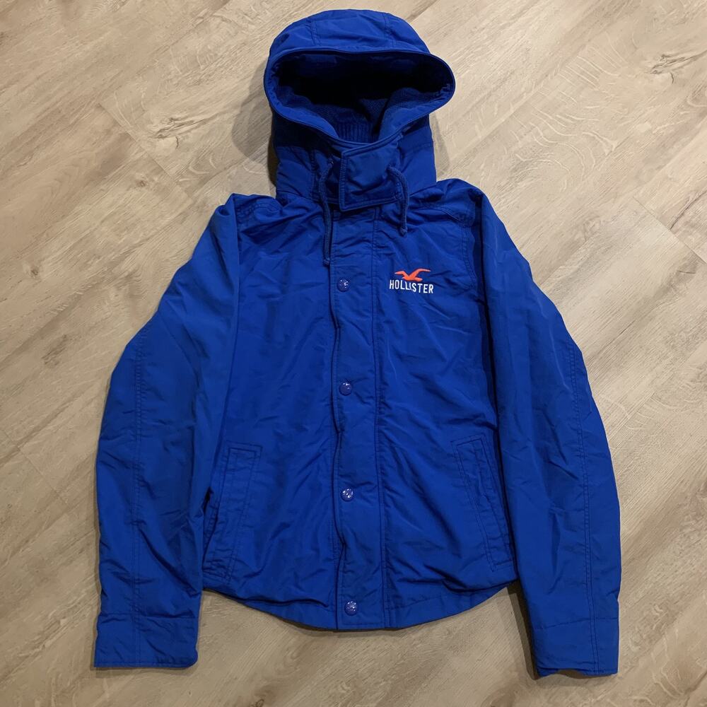 Y2K Hollister California Blue All Weather Jacket Women's Large L Hooded Full Zip